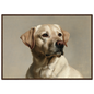 A yellow Labrador Retriever oil portrait, print in a dark wood frame