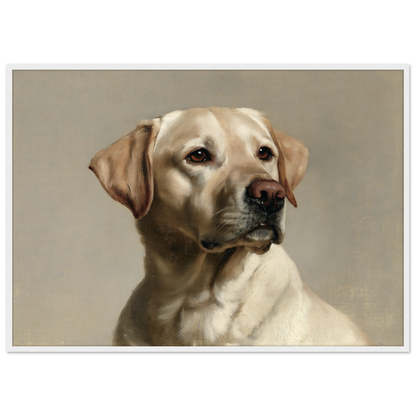 A yellow Labrador Retriever oil portrait, print in a white frame