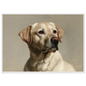 A yellow Labrador Retriever oil portrait, print in a white frame