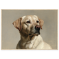 A yellow Labrador Retriever oil portrait, print in a natural wood frame