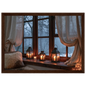 Lanterns on the windowsill, print in a dark wood frame