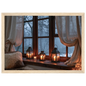 Lanterns on the windowsill, print in a natural wood frame