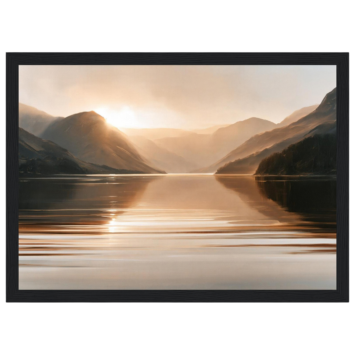 Light between the hills, print in a black frame