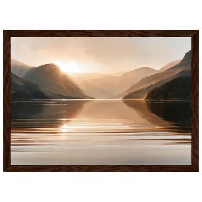 Light between the hills, print in a dark wood frame