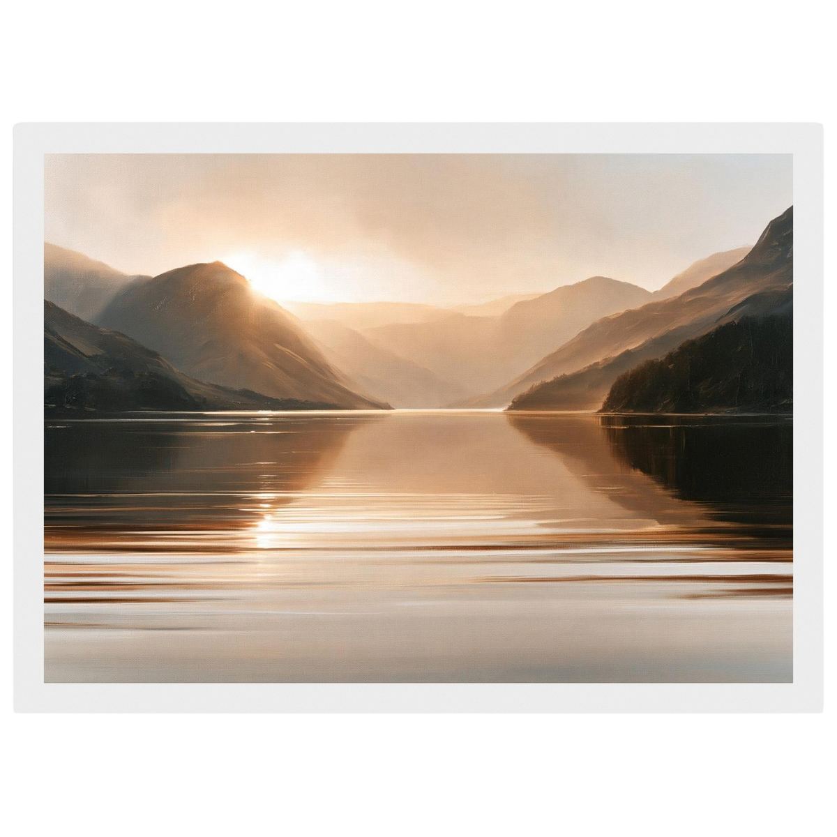Light between the hills, print in a white frame