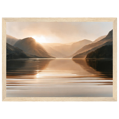 Light between the hills, print in a natural wood frame
