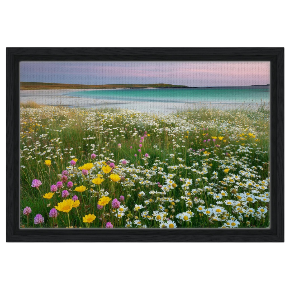 Machair in flower, canvas in a black frame