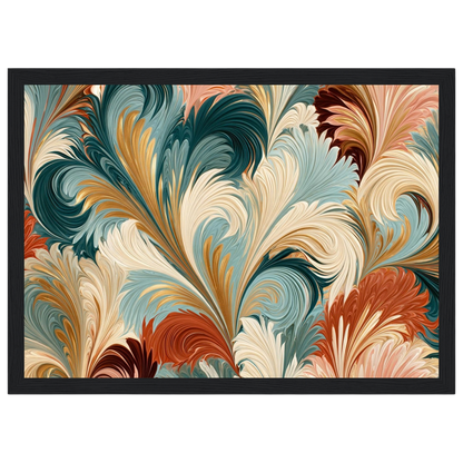Marbled plumes, print in a black frame