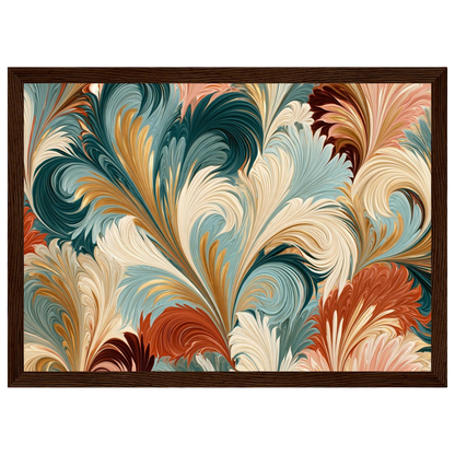 Marbled plumes, print in a dark wood frame