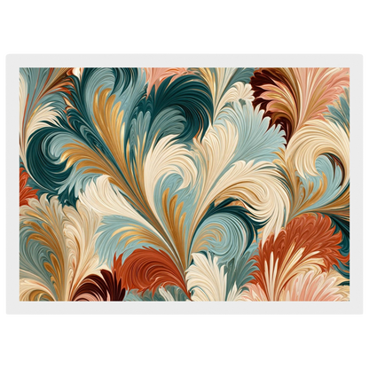 Marbled plumes, print in a white frame