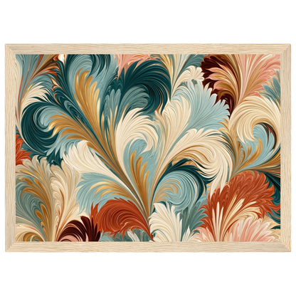 Marbled plumes, print in a natural wood frame