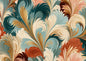 Combed paper-marbling plumes in teal, terracotta, gold ochre and cream, fanning across the whole sheet