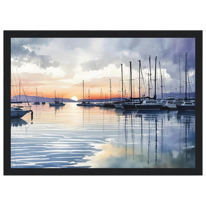 Marina at Dusk, print in a black frame