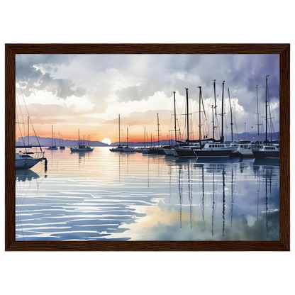 Marina at Dusk, print in a dark wood frame
