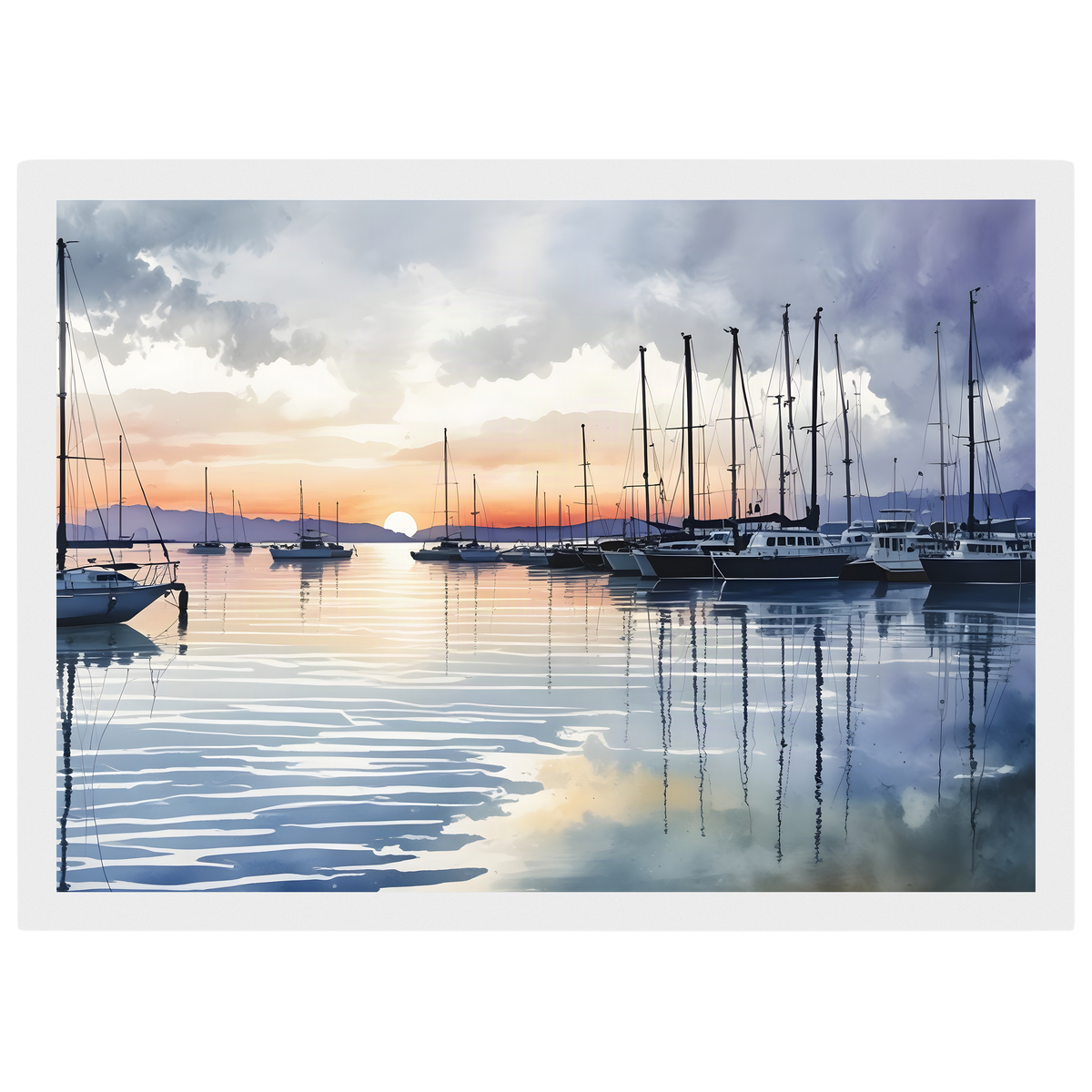 Marina at Dusk, print in a white frame