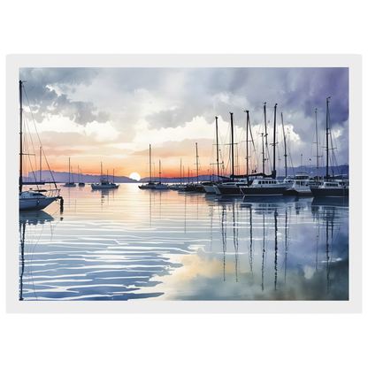 Marina at Dusk, print in a white frame