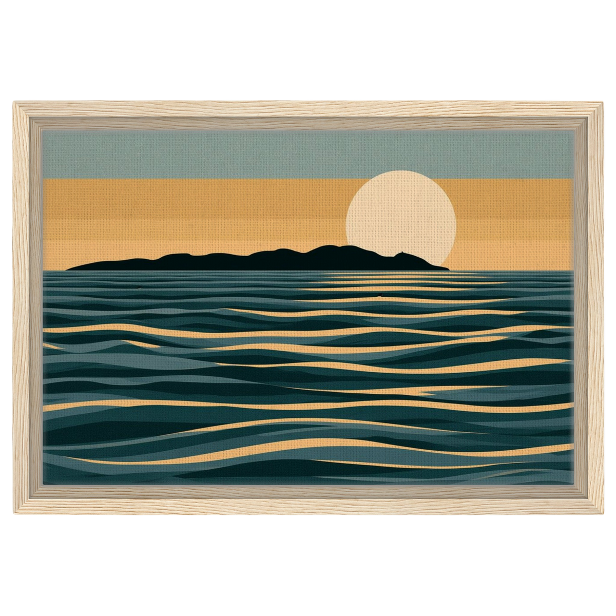 Moon over the Sound, canvas in a natural wood frame