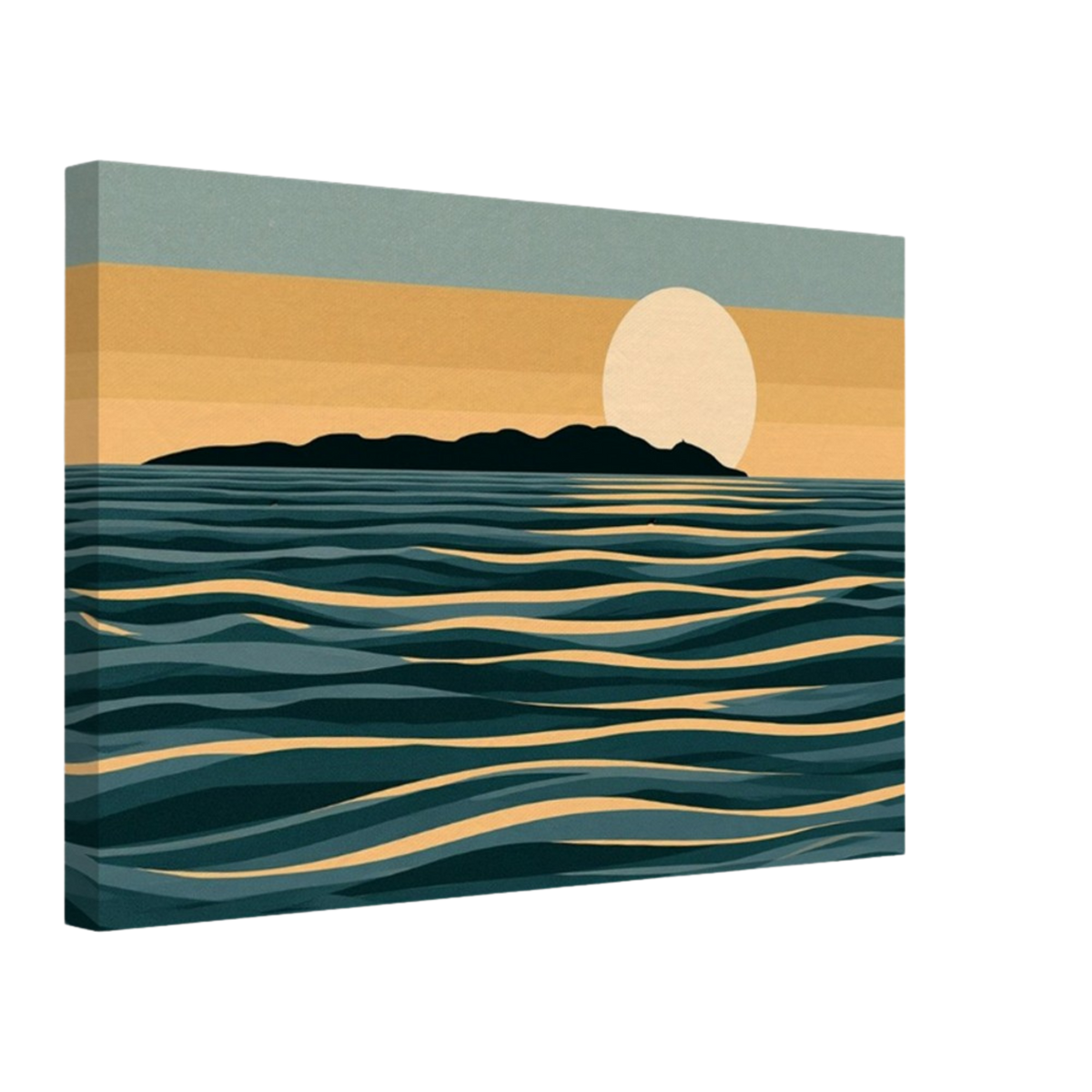 Moon over the Sound, canvas seen from an angle with the image continuing around the wrapped edge