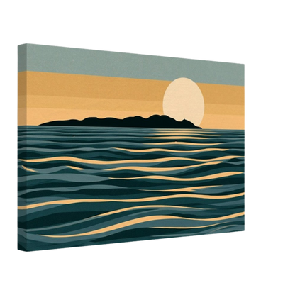 Moon over the Sound, canvas seen from an angle with the image continuing around the wrapped edge