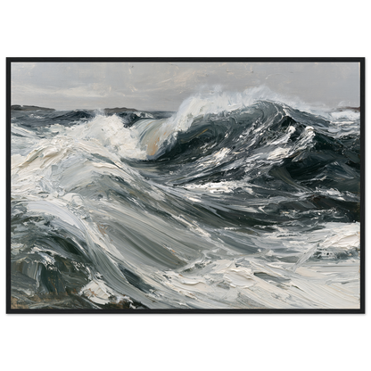 Palette knife swell in slate and white, print in a black frame
