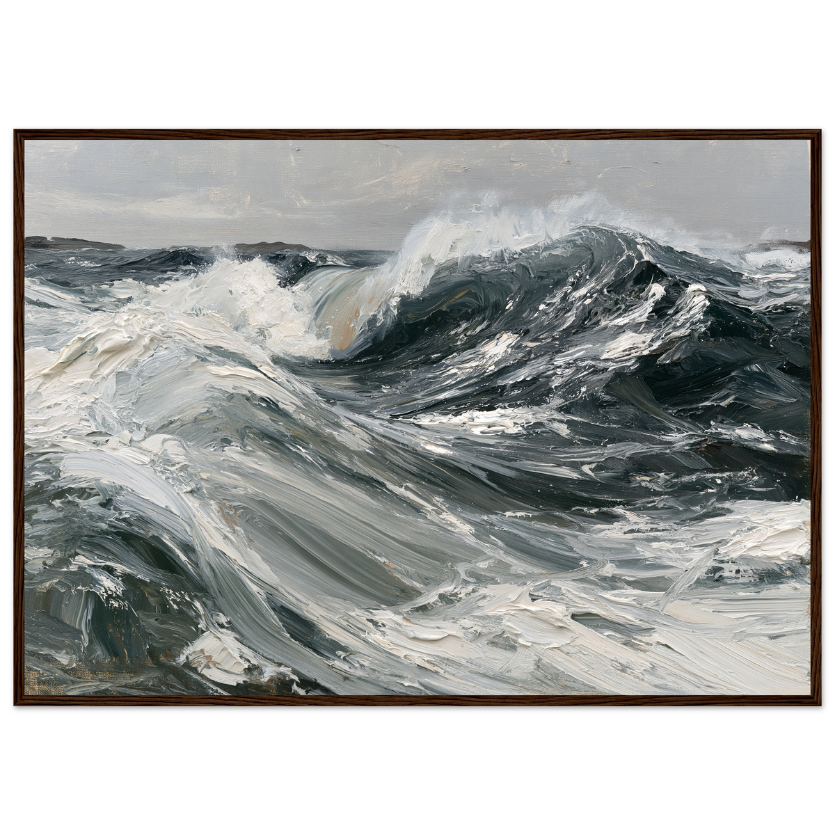 Palette knife swell in slate and white, print in a dark wood frame