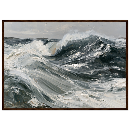 Palette knife swell in slate and white, print in a dark wood frame
