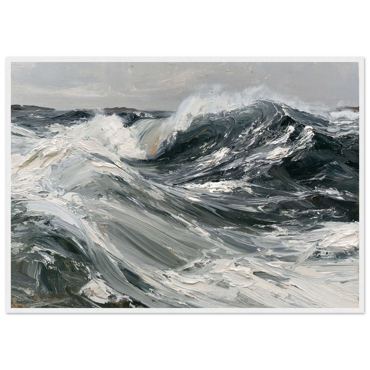 Palette knife swell in slate and white, print in a white frame