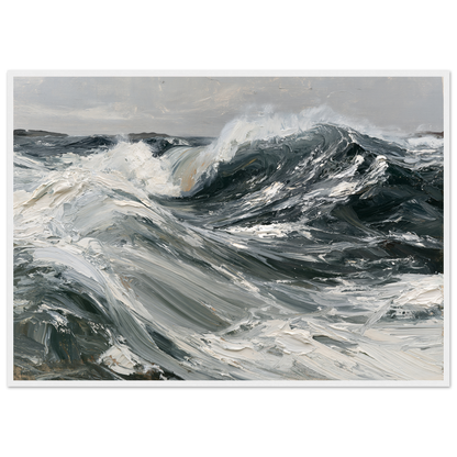 Palette knife swell in slate and white, print in a white frame
