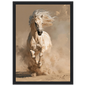 Palomino in the dust, print in a black frame