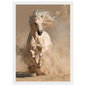 Palomino in the dust, print in a white frame