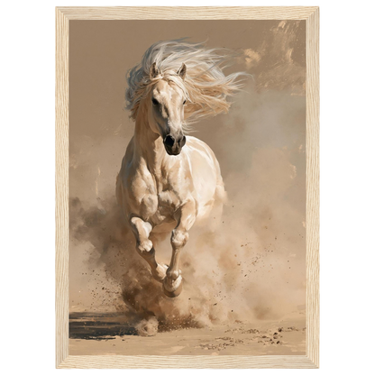 Palomino in the dust, print in a natural wood frame