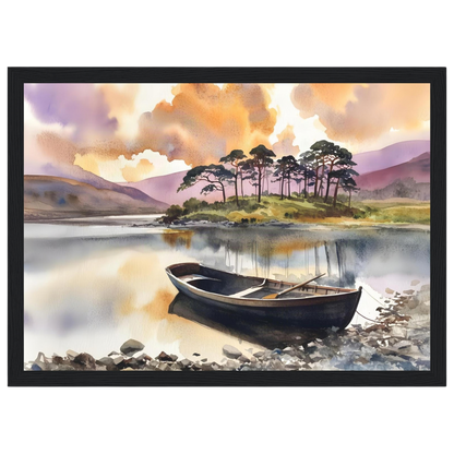 Rowing Boat on the Loch, print in a black frame
