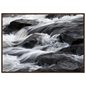 Silk water over dark rock, print in a dark wood frame
