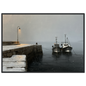 Two fishing boats at a snow-covered pier, print in a black frame