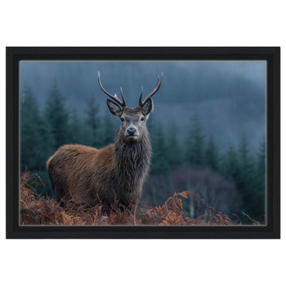 Stag at the forest edge, canvas in a black frame