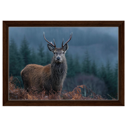 Stag at the forest edge, canvas in a dark wood frame