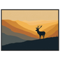 Stag silhouette on a ridge at amber dawn, print in a black frame