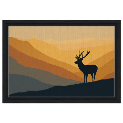 Stag on the ridge at dawn, canvas in a black frame