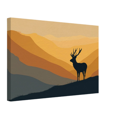Stag on the ridge at dawn, canvas seen from an angle with the image continuing around the wrapped edge