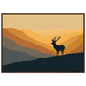 Stag silhouette on a ridge at amber dawn, print in a dark brown wood frame