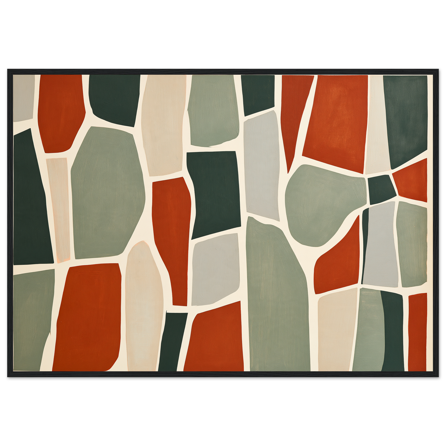 Stone mosaic in rust and sage, print in a black frame