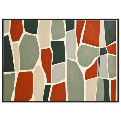 Stone mosaic in rust and sage, print in a black frame