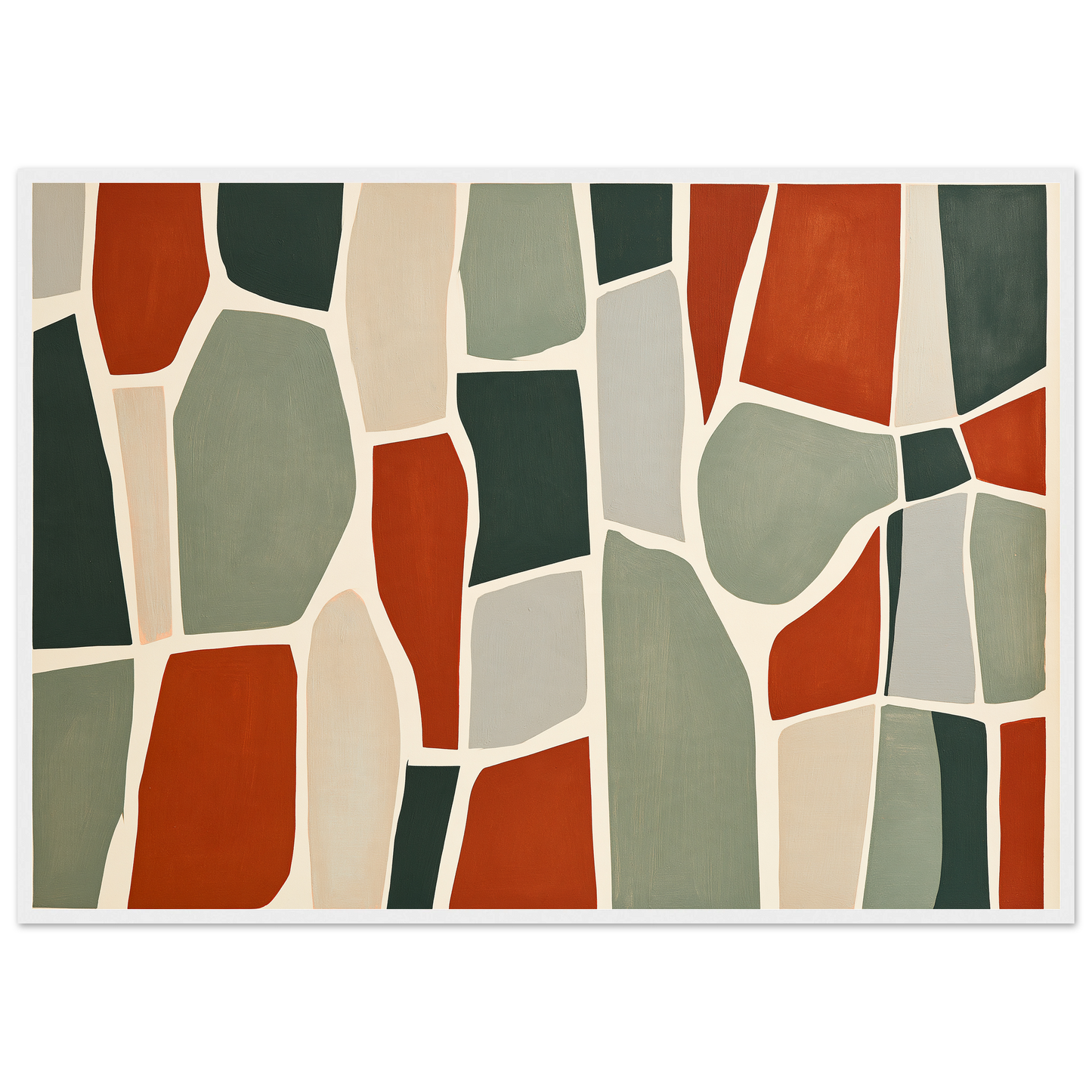 Stone mosaic in rust and sage, print in a white frame
