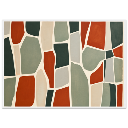 Stone mosaic in rust and sage, print in a white frame