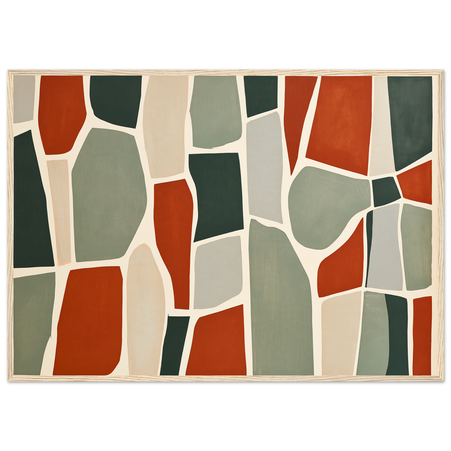 Stone mosaic in rust and sage, print in a natural wood frame