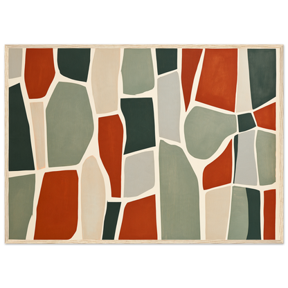 Stone mosaic in rust and sage, print in a natural wood frame