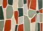 Irregular interlocking organic shapes fitted together like stones in a dyke, in rust, sage, deep green and bone on warm cream