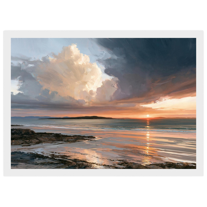 Storm light over the bay, print in a white frame