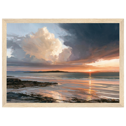 Storm light over the bay, print in a natural wood frame