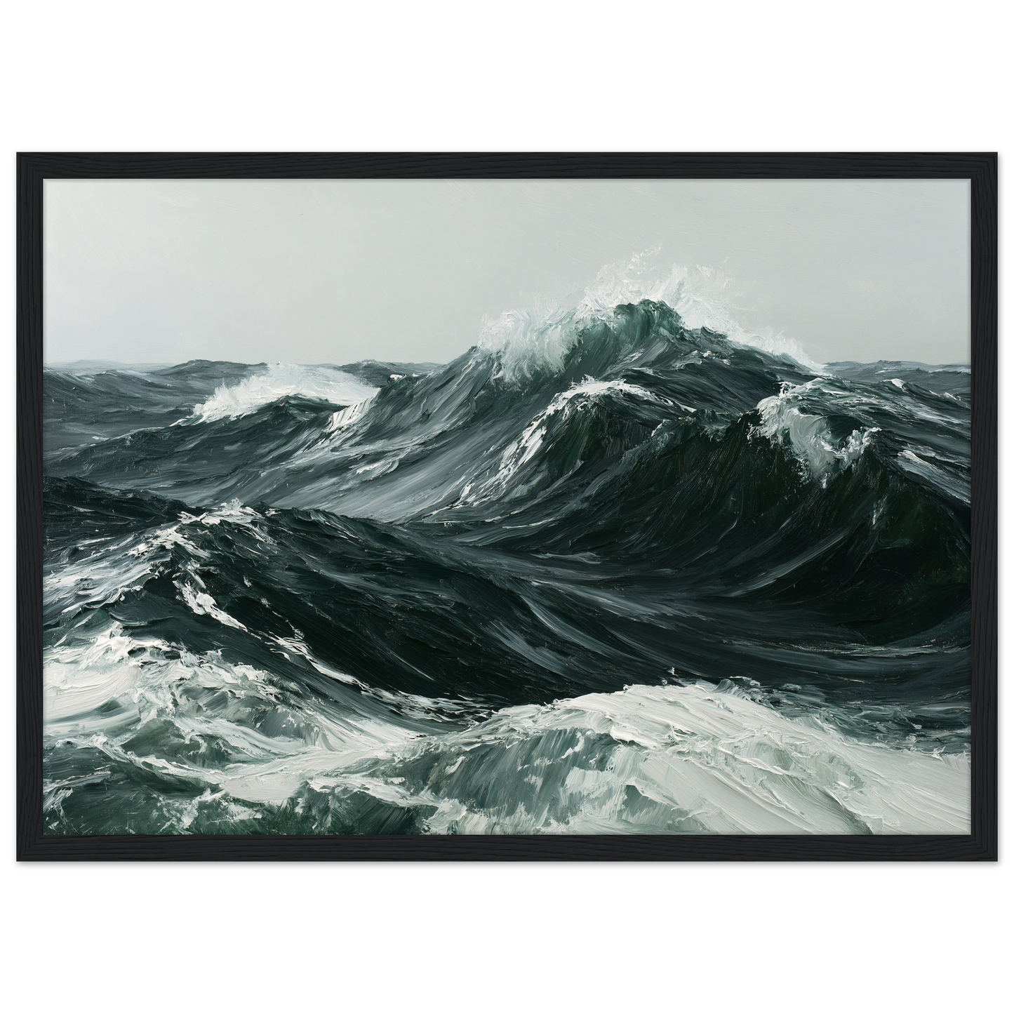 Heavy Atlantic swell in thick oil paint, print in a black frame